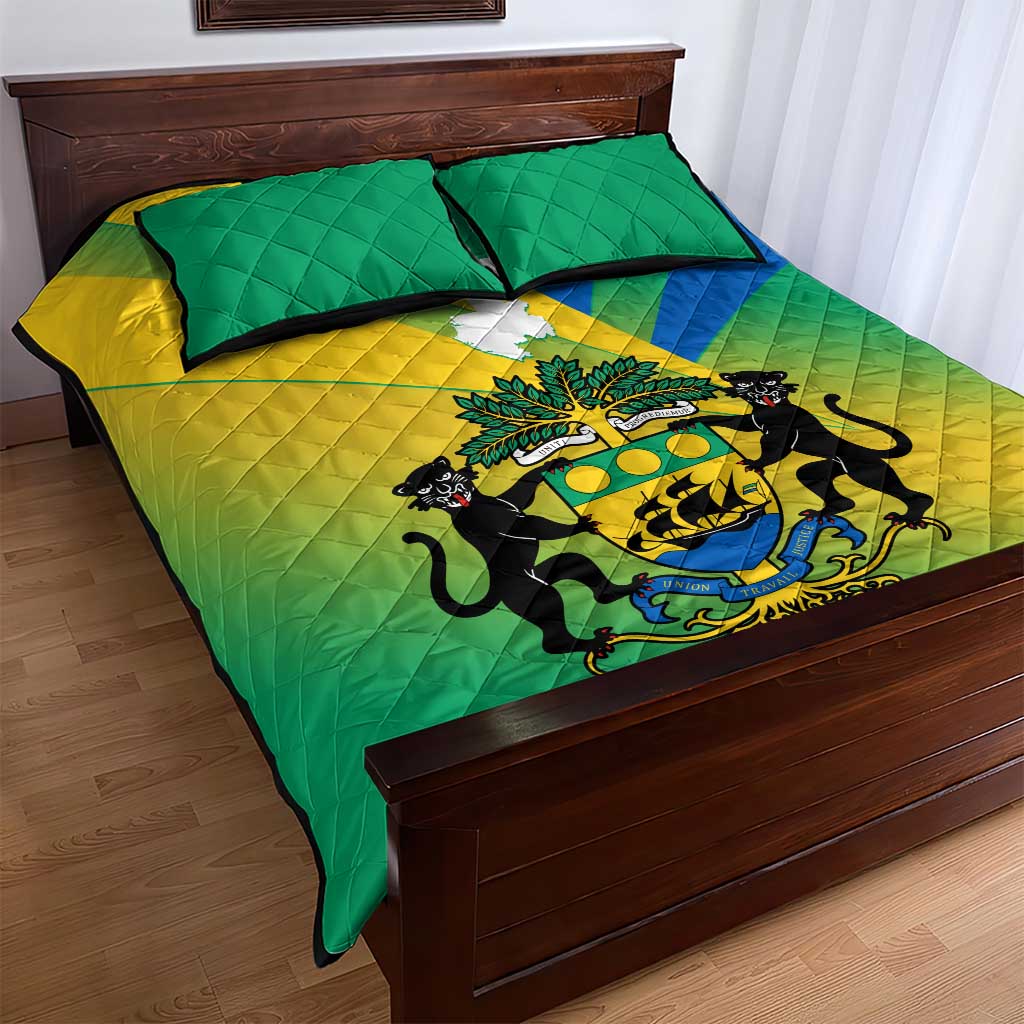 Presonalised Gabon Quilt Bed Set Coat Of Arms With Flag Gradient Style LT14