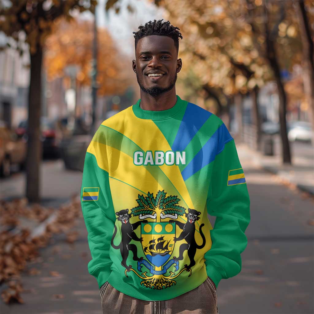 Presonalised Gabon Sweatshirt Coat Of Arms With Flag Gradient Style LT14