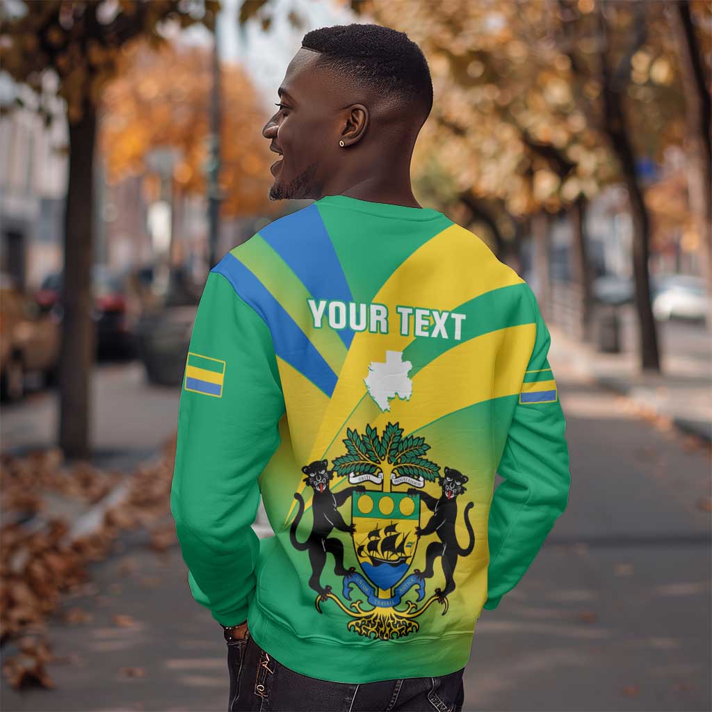 Presonalised Gabon Sweatshirt Coat Of Arms With Flag Gradient Style LT14