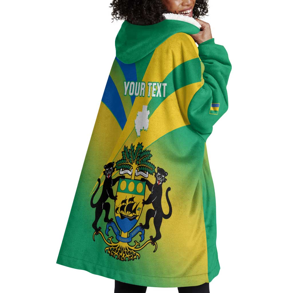 Presonalised Gabon Wearable Blanket Hoodie Coat Of Arms With Flag Gradient Style LT14