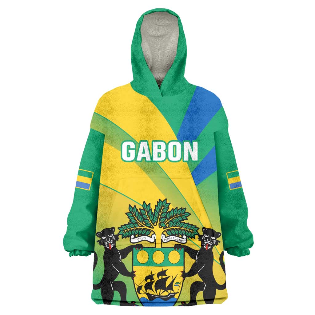 Presonalised Gabon Wearable Blanket Hoodie Coat Of Arms With Flag Gradient Style LT14