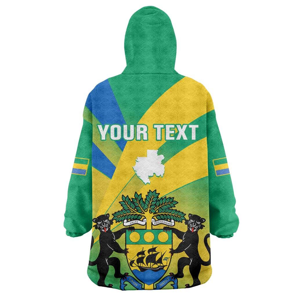 Presonalised Gabon Wearable Blanket Hoodie Coat Of Arms With Flag Gradient Style LT14