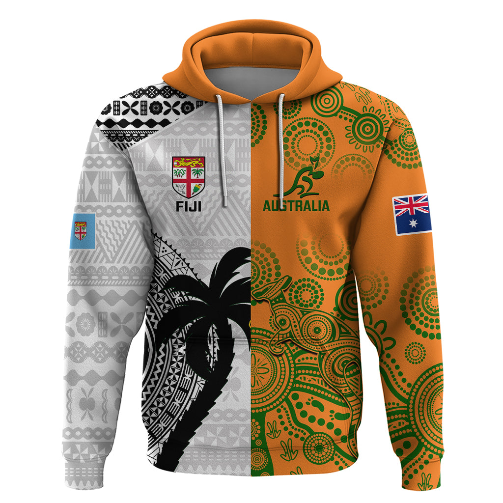 Custom Fiji And Australia Rugby Hoodie 2023 World Cup Aboriginal Mix Tapa Pattern LT14