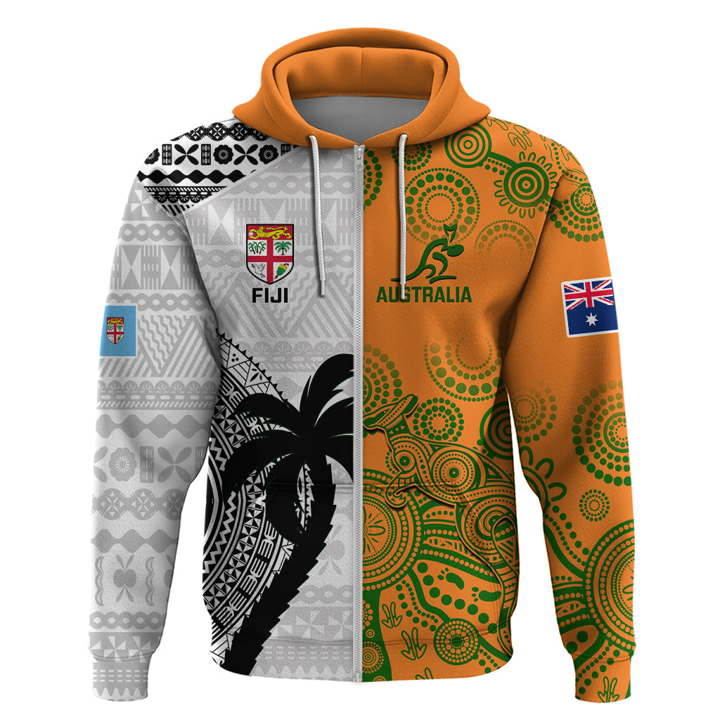 Custom Fiji And Australia Rugby Hoodie 2023 World Cup Aboriginal Mix Tapa Pattern LT14