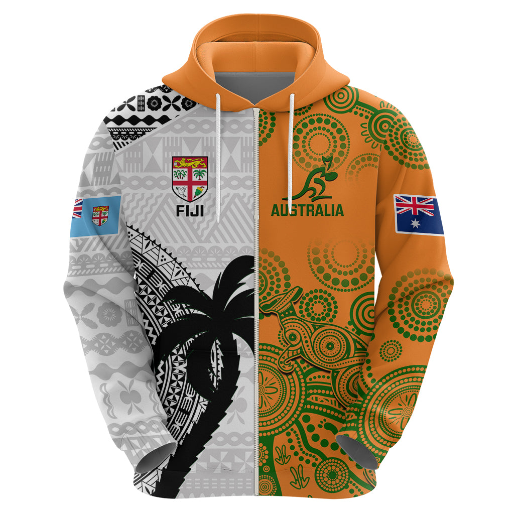 Custom Fiji And Australia Rugby Hoodie 2023 World Cup Aboriginal Mix Tapa Pattern LT14