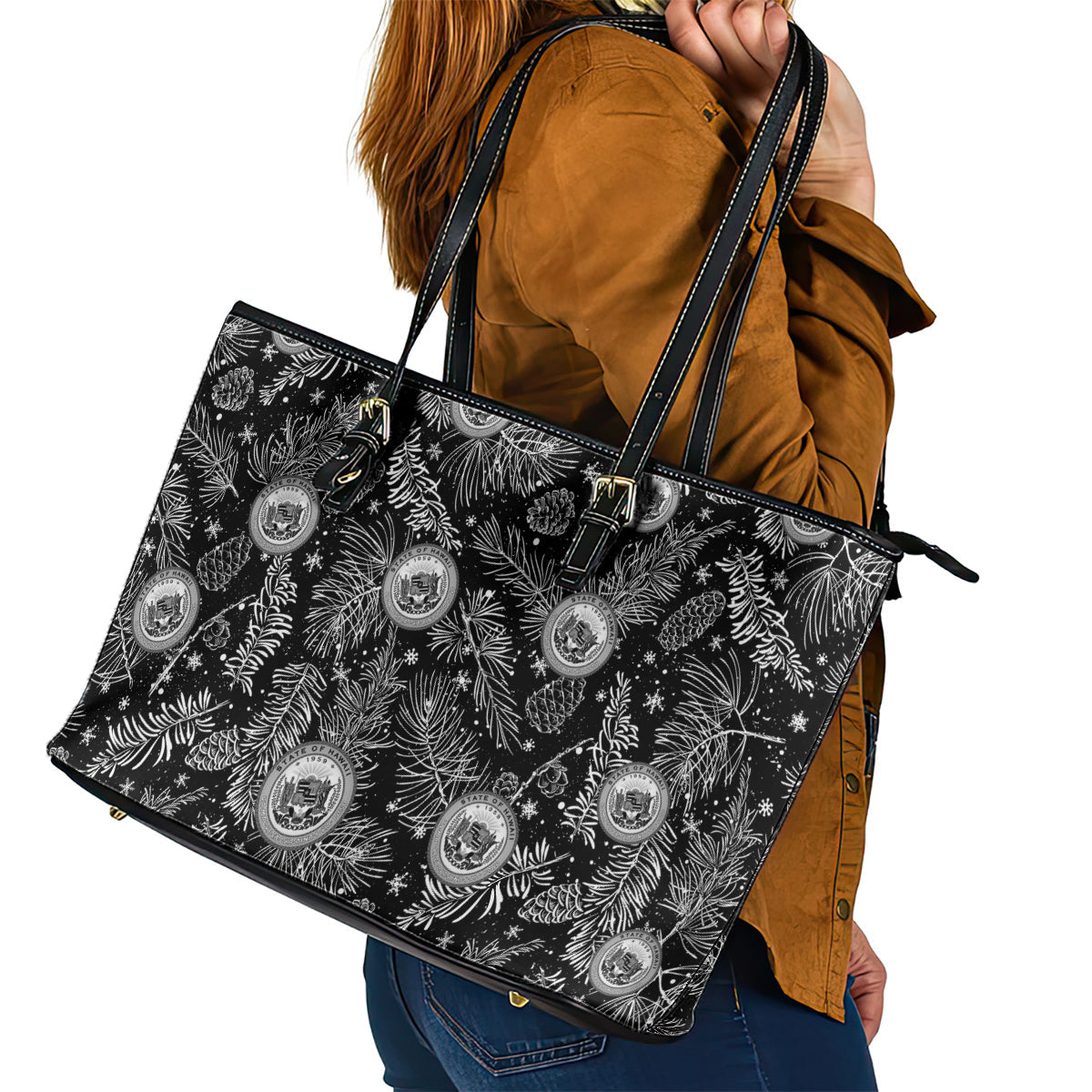 Hawaii Christmas Leather Tote Bag Tropical Style With Coat Of Arms LT14