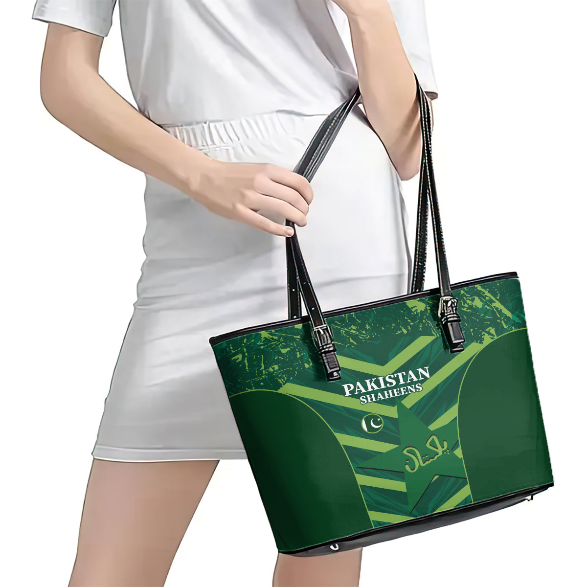 Pakistan Cricket Leather Tote Bag 2024 World Cup Go Shaheens LT14