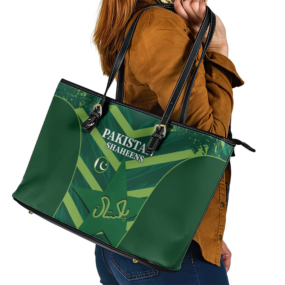 Pakistan Cricket Leather Tote Bag 2024 World Cup Go Shaheens LT14
