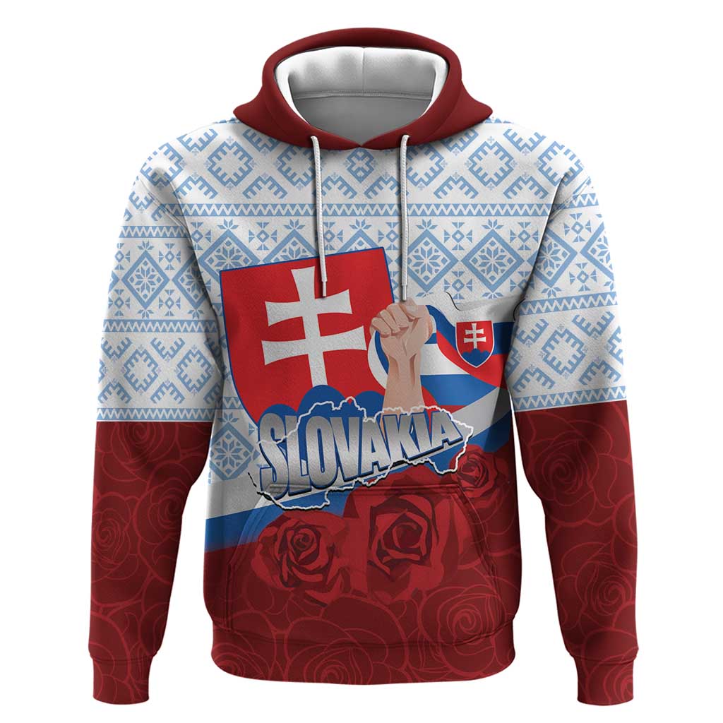 Slovakia Independence Day Hoodie Slovak Map With Rosa Slavic Pattern LT14