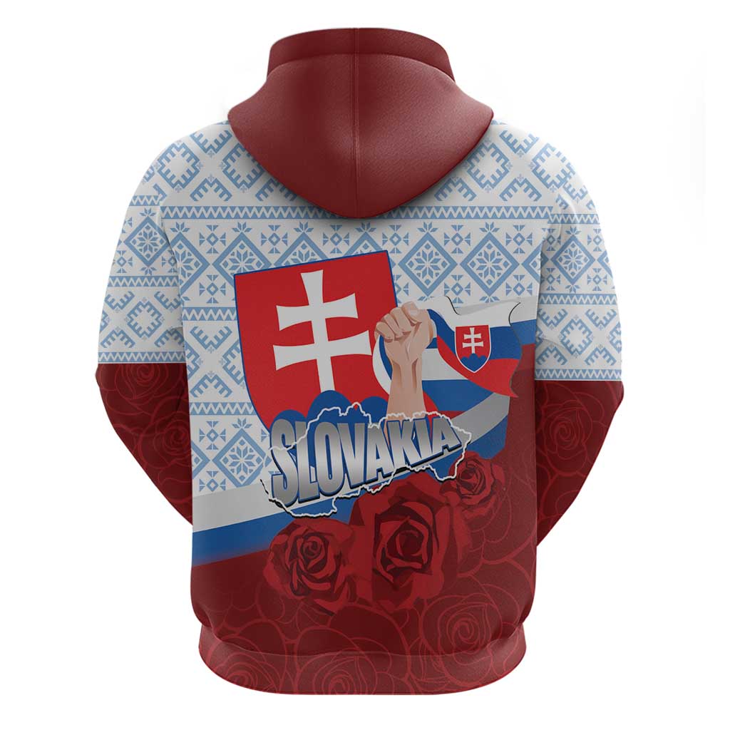 Slovakia Independence Day Hoodie Slovak Map With Rosa Slavic Pattern LT14