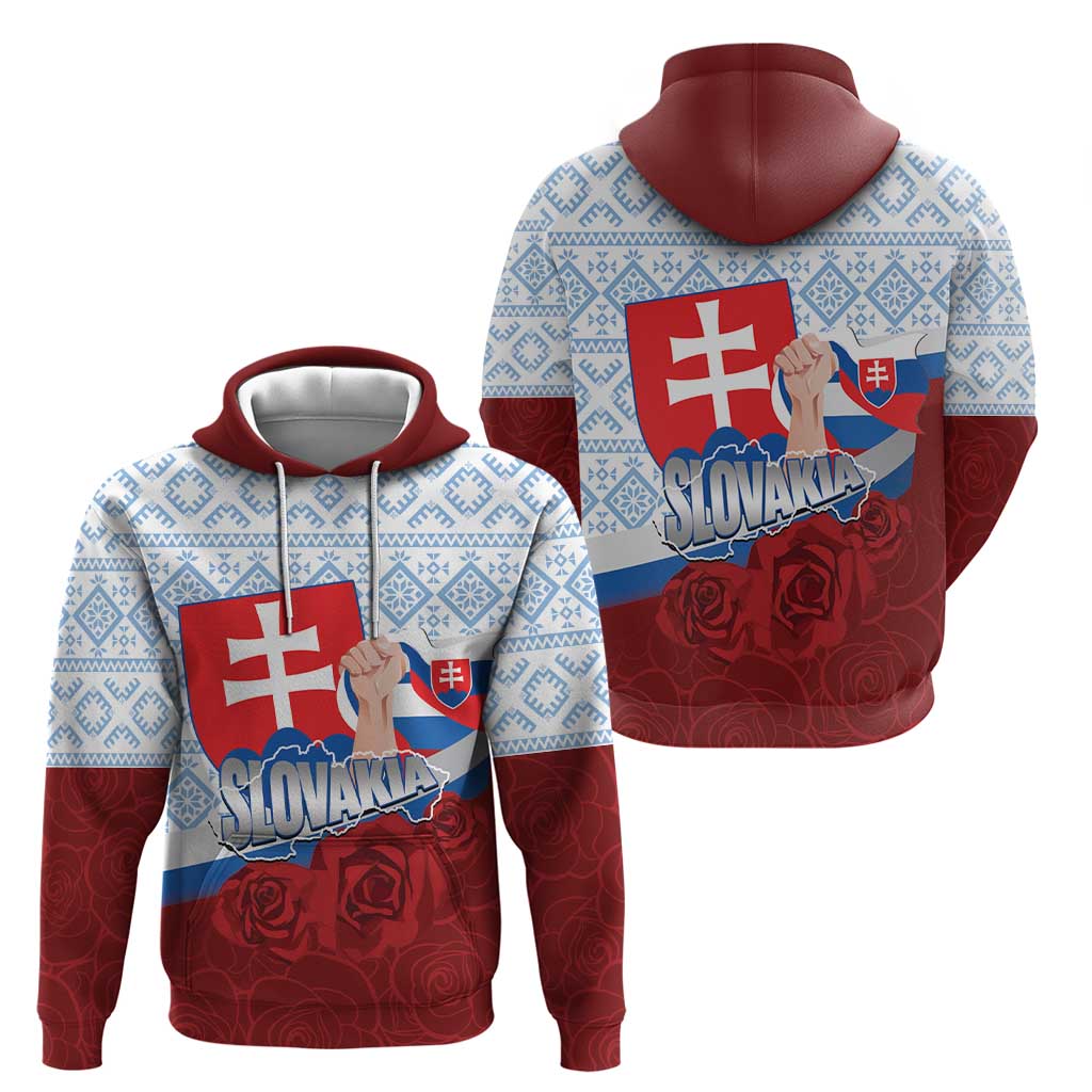 Slovakia Independence Day Hoodie Slovak Map With Rosa Slavic Pattern LT14