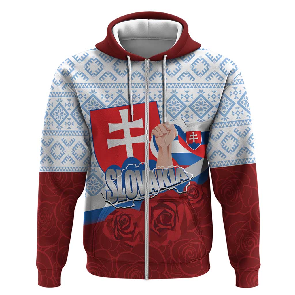 Slovakia Independence Day Hoodie Slovak Map With Rosa Slavic Pattern LT14
