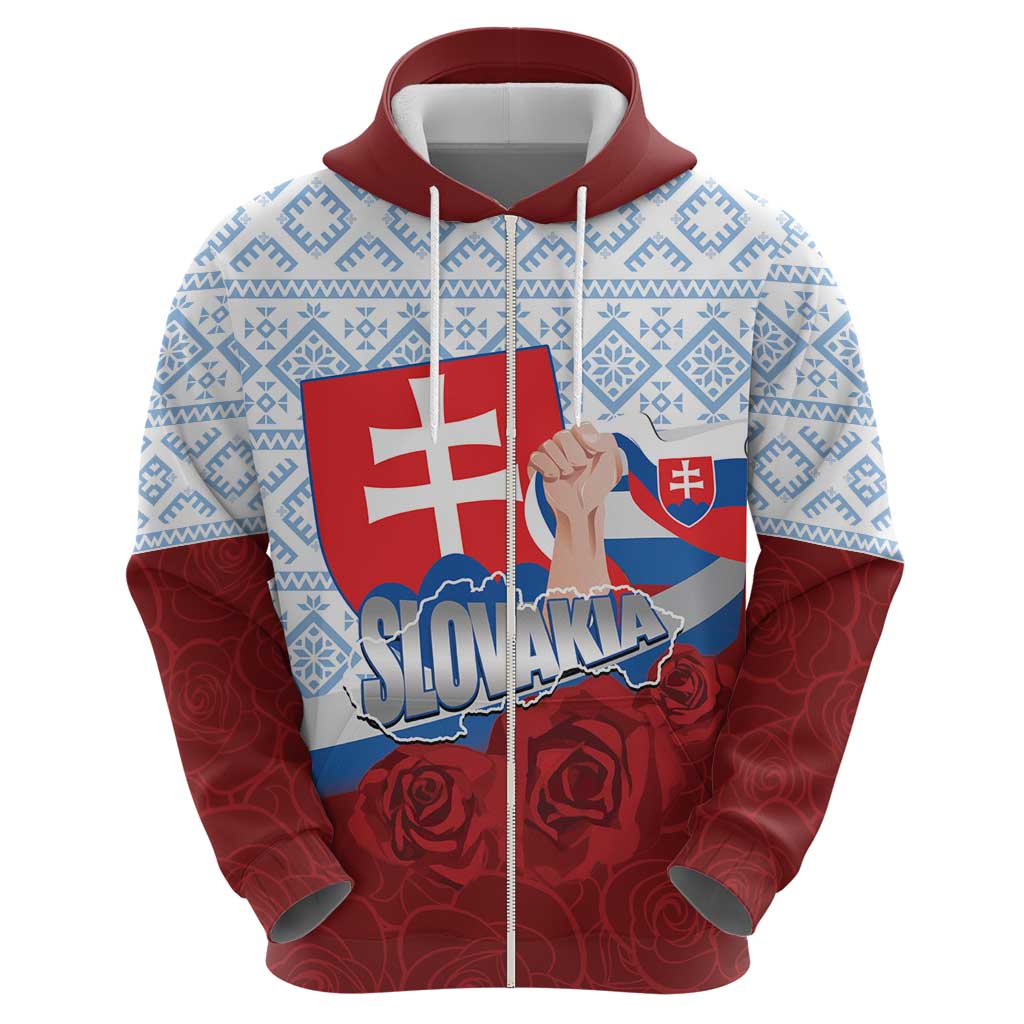 Slovakia Independence Day Hoodie Slovak Map With Rosa Slavic Pattern LT14