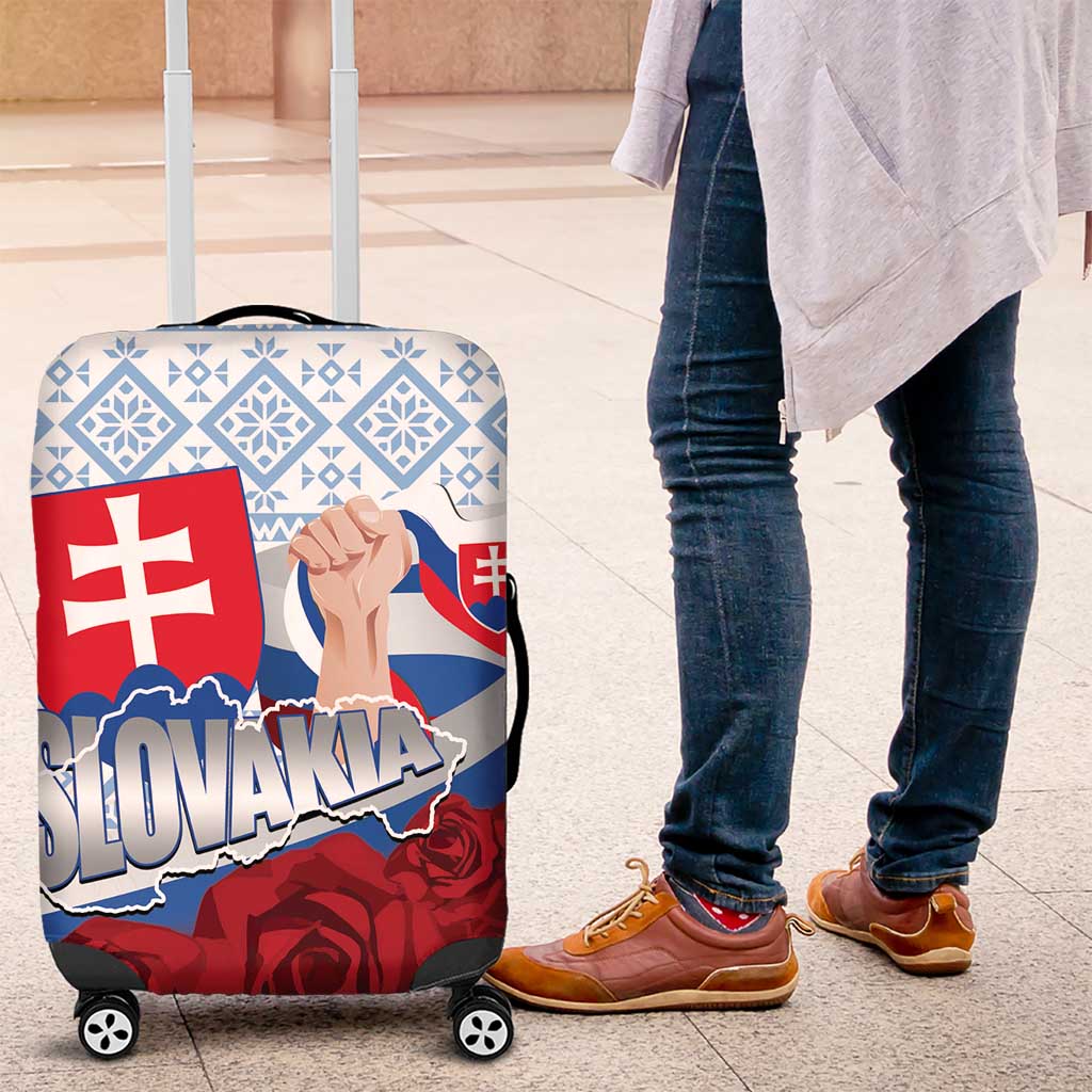 Slovakia Independence Day Luggage Cover Slovak Map With Rosa Slavic Pattern LT14