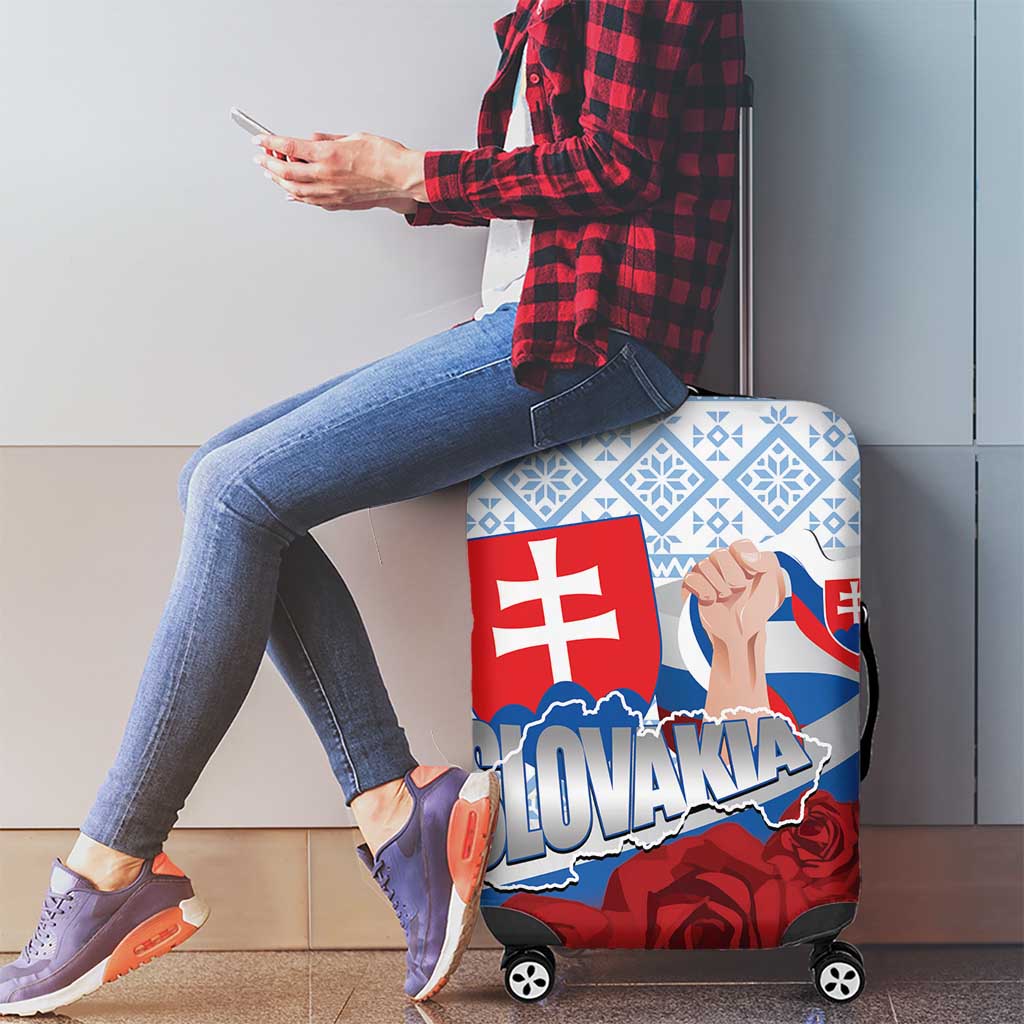 Slovakia Independence Day Luggage Cover Slovak Map With Rosa Slavic Pattern LT14