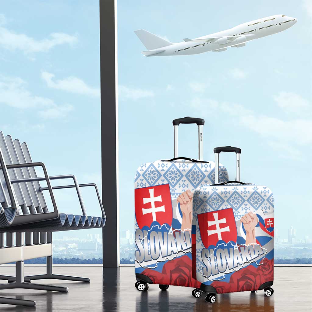 Slovakia Independence Day Luggage Cover Slovak Map With Rosa Slavic Pattern LT14