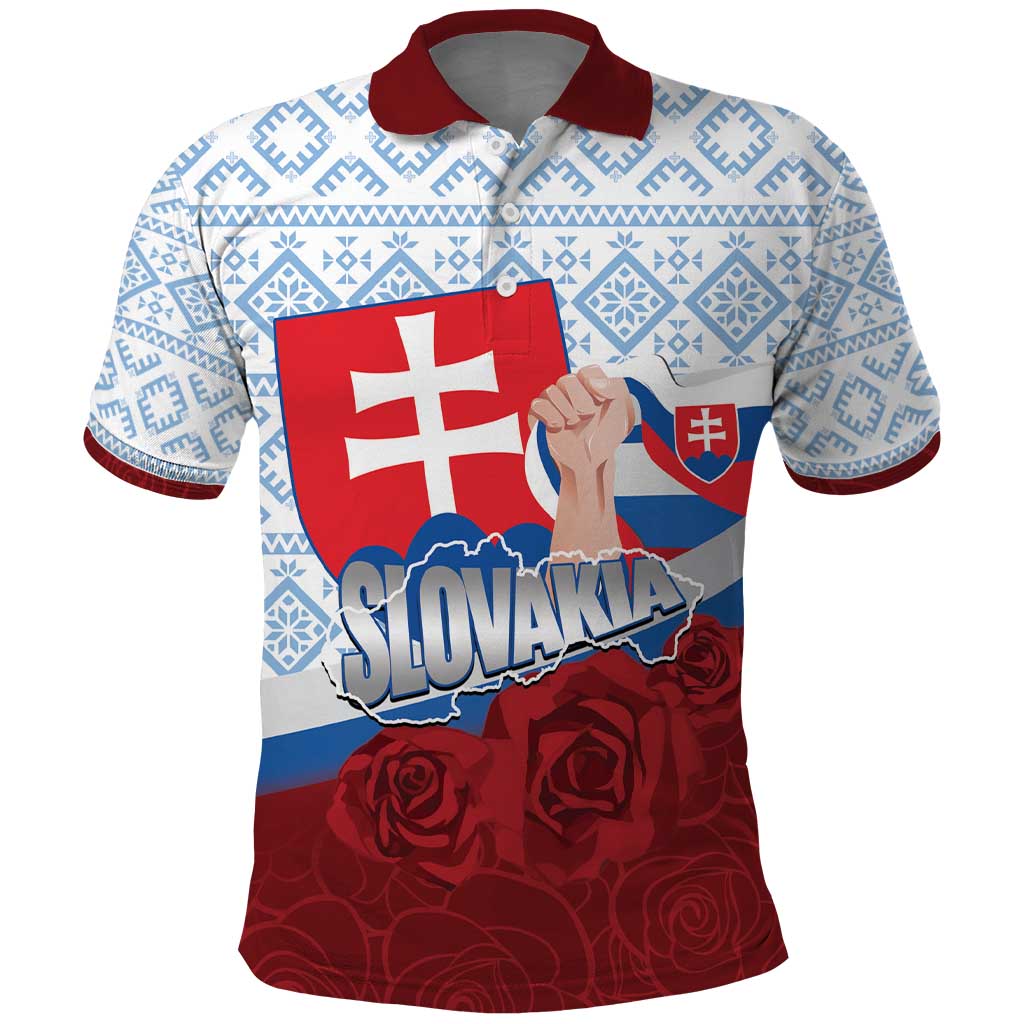 Slovakia Independence Day Polo Shirt Slovak Map With Rosa Slavic Pattern LT14