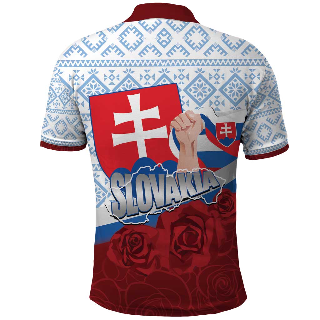 Slovakia Independence Day Polo Shirt Slovak Map With Rosa Slavic Pattern LT14