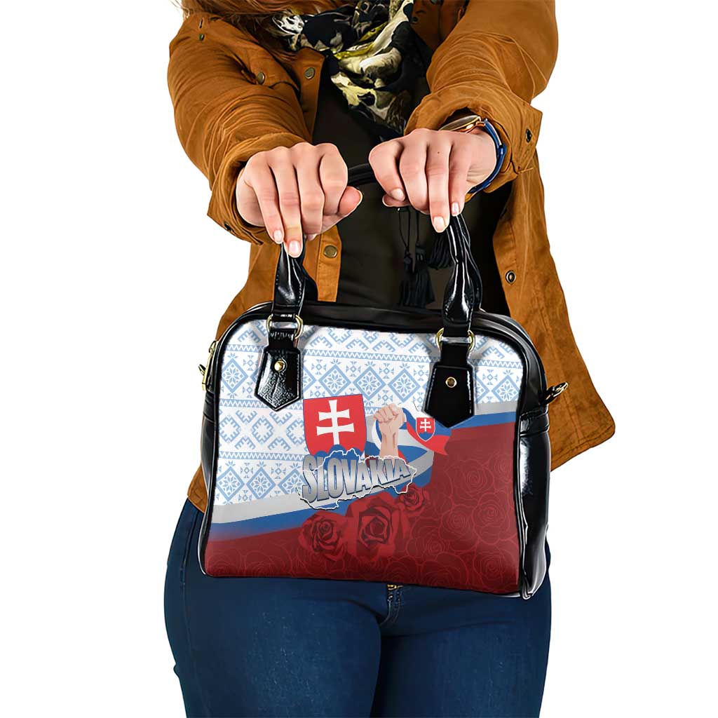 Slovakia Independence Day Shoulder Handbag Slovak Map With Rosa Slavic Pattern LT14