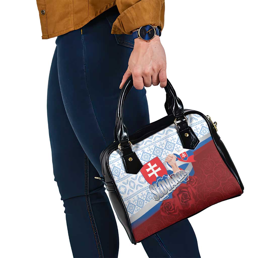 Slovakia Independence Day Shoulder Handbag Slovak Map With Rosa Slavic Pattern LT14