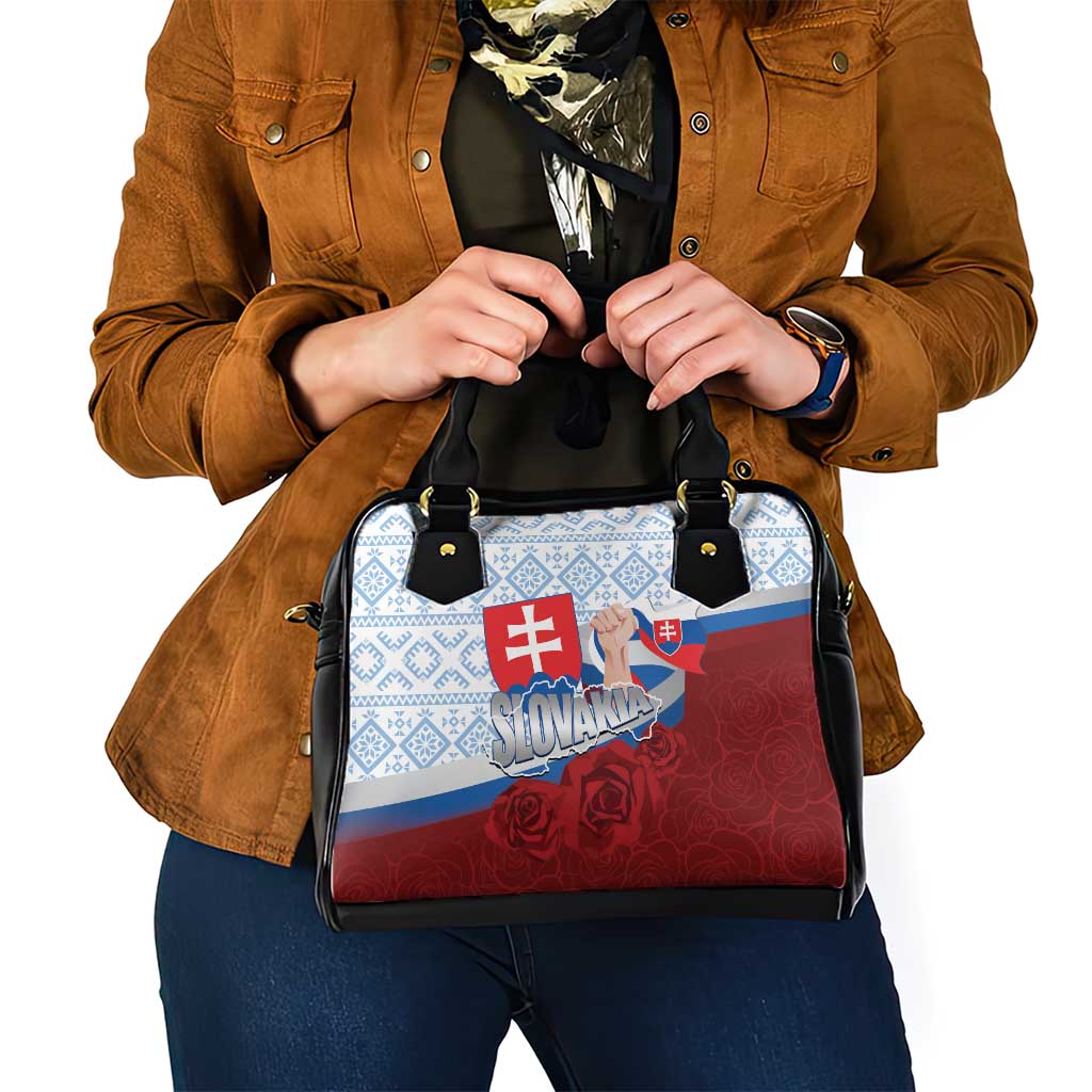 Slovakia Independence Day Shoulder Handbag Slovak Map With Rosa Slavic Pattern LT14