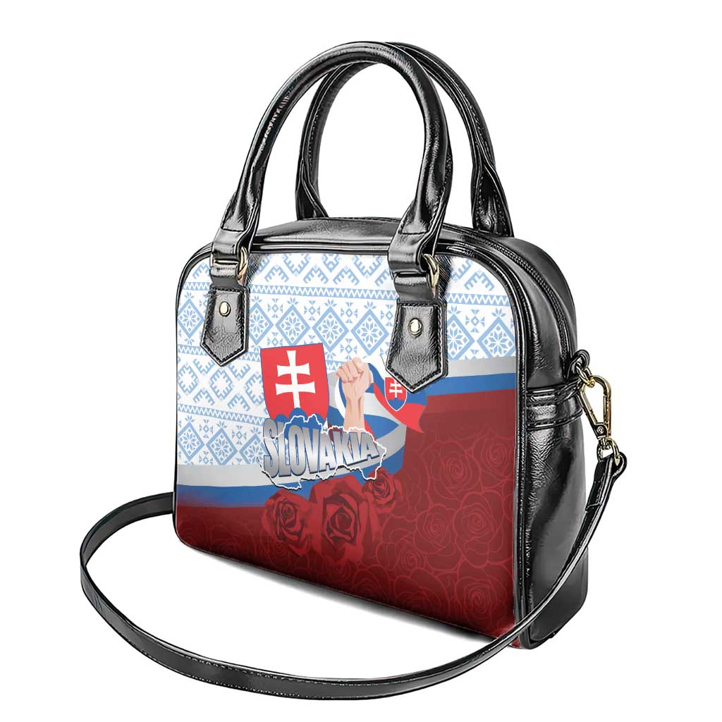 Slovakia Independence Day Shoulder Handbag Slovak Map With Rosa Slavic Pattern LT14