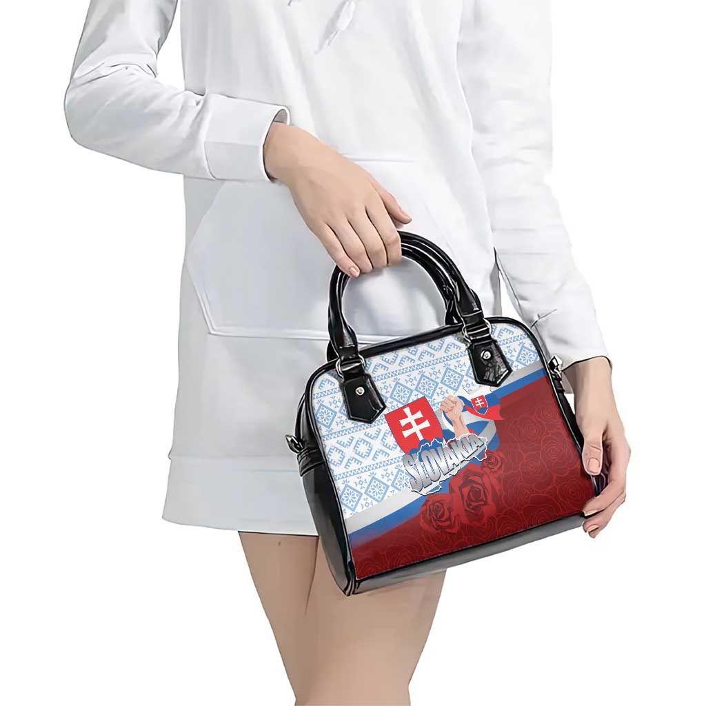 Slovakia Independence Day Shoulder Handbag Slovak Map With Rosa Slavic Pattern LT14