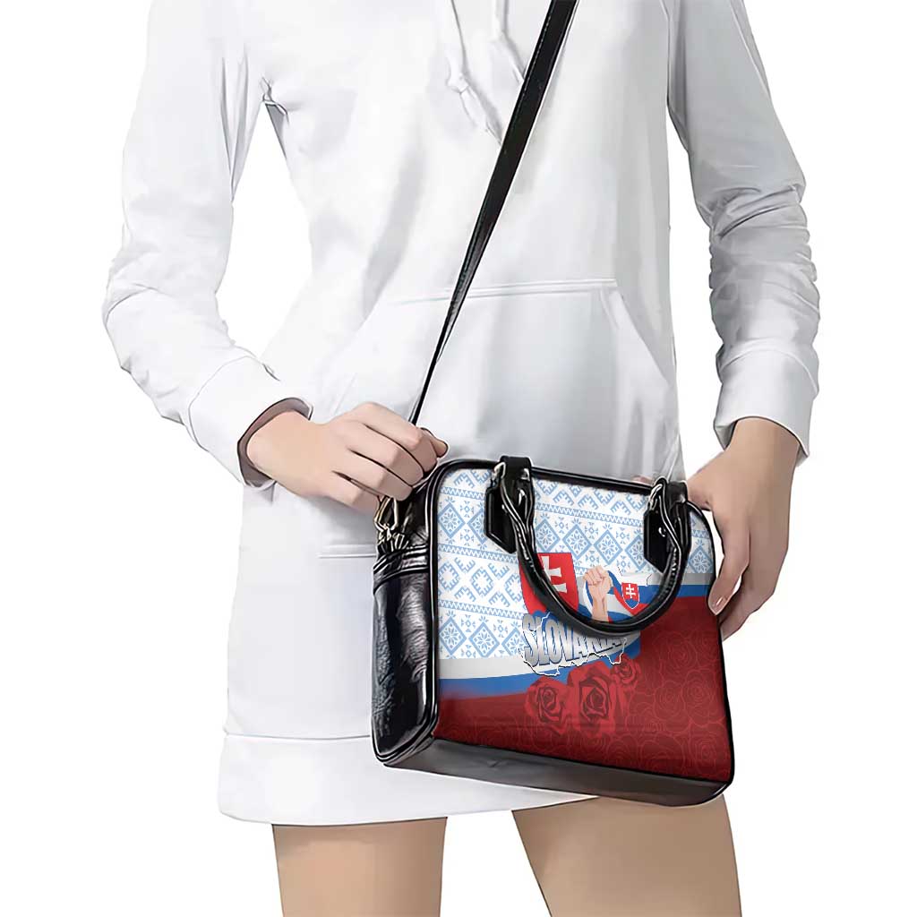 Slovakia Independence Day Shoulder Handbag Slovak Map With Rosa Slavic Pattern LT14