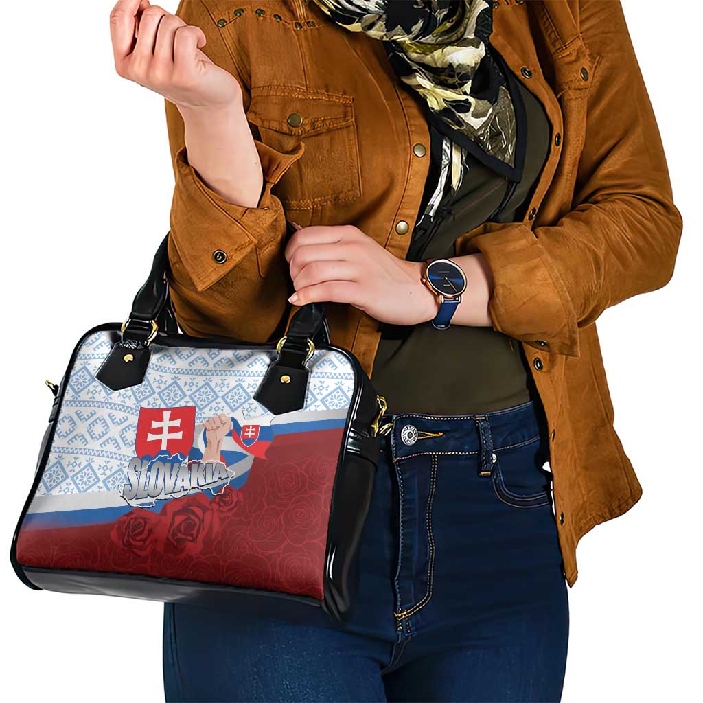 Slovakia Independence Day Shoulder Handbag Slovak Map With Rosa Slavic Pattern LT14
