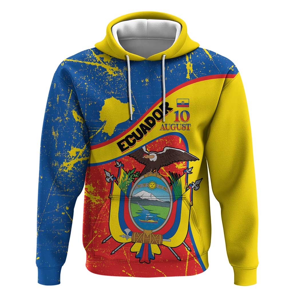 Personalized Ecuador Independence Day Hoodie Coat Of Arms Grunge Style LT14