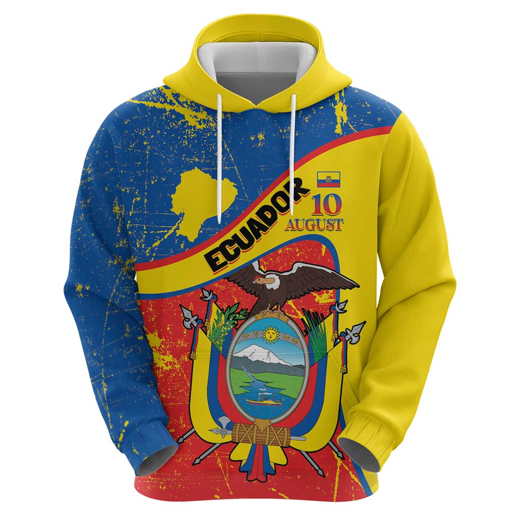 Personalized Ecuador Independence Day Hoodie Coat Of Arms Grunge Style LT14