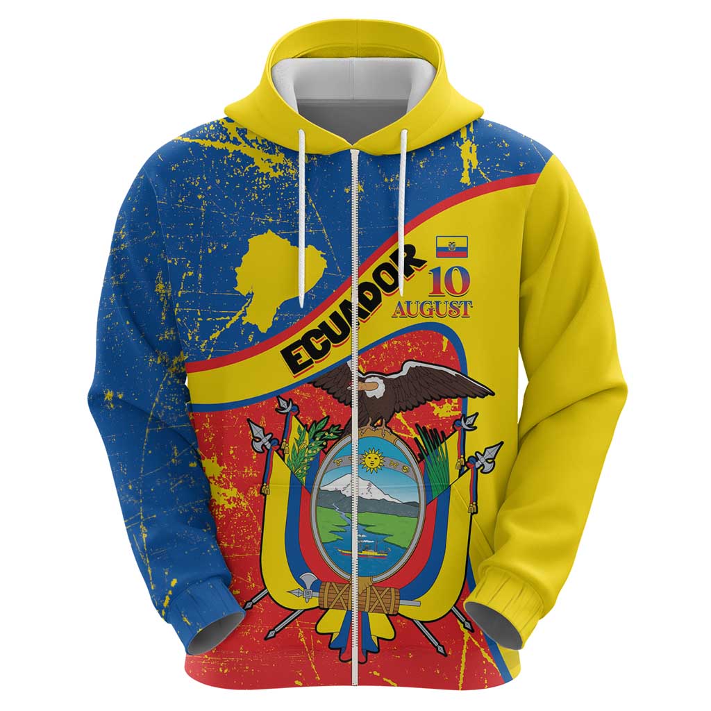 Personalized Ecuador Independence Day Hoodie Coat Of Arms Grunge Style LT14