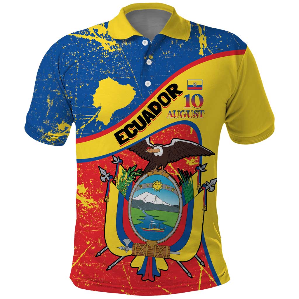 Personalized Ecuador Independence Day Polo Shirt Coat Of Arms Grunge Style LT14