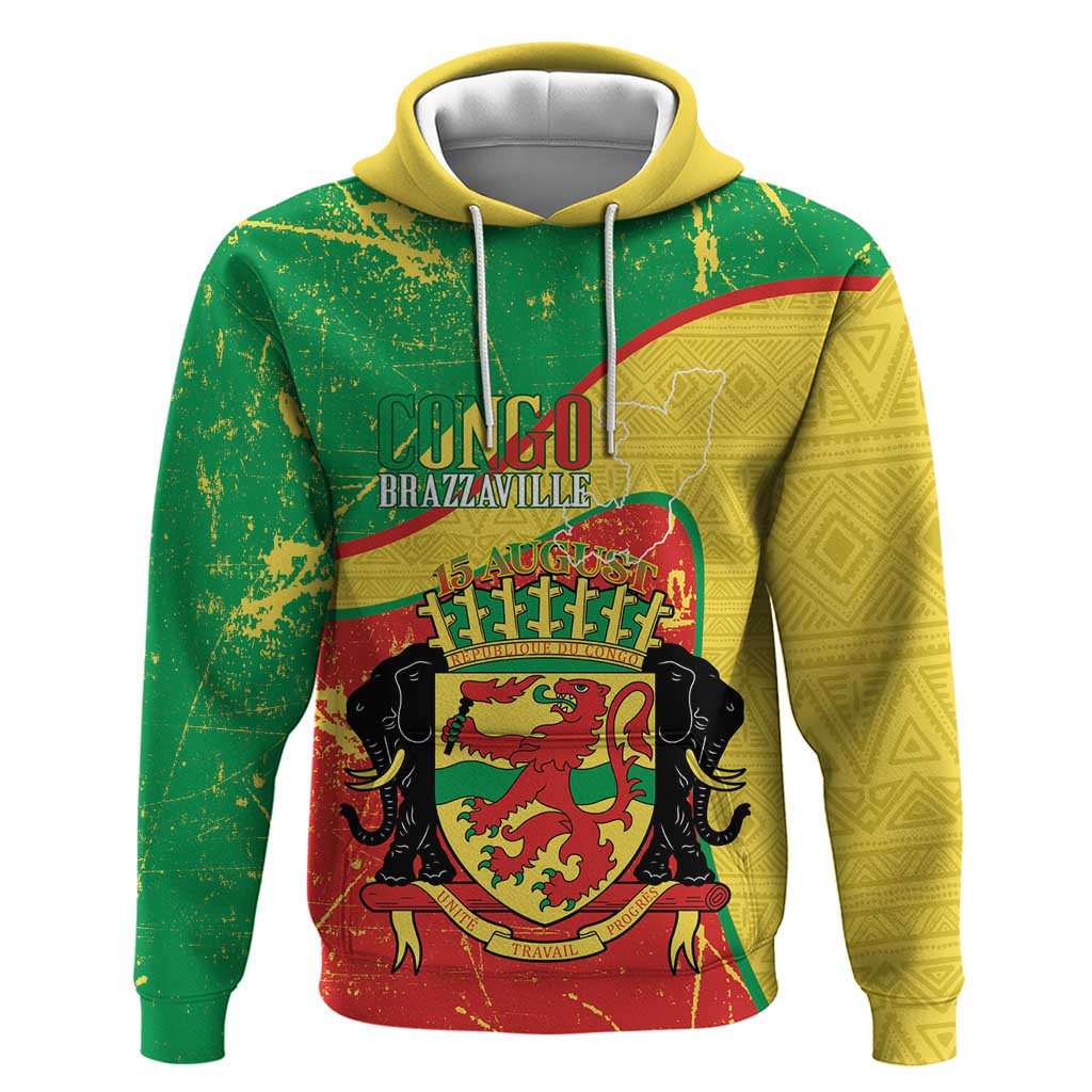 Personalized Congo-Brazzaville Independence Day Hoodie Coat Of Arms Grunge Style LT14