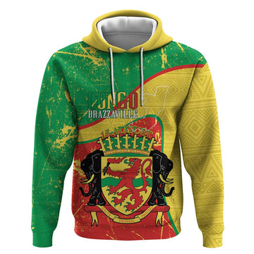 Personalized Congo-Brazzaville Independence Day Hoodie Coat Of Arms Grunge Style LT14