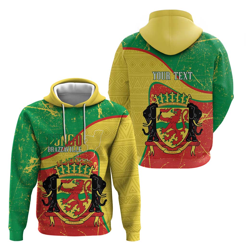 Personalized Congo-Brazzaville Independence Day Hoodie Coat Of Arms Grunge Style LT14