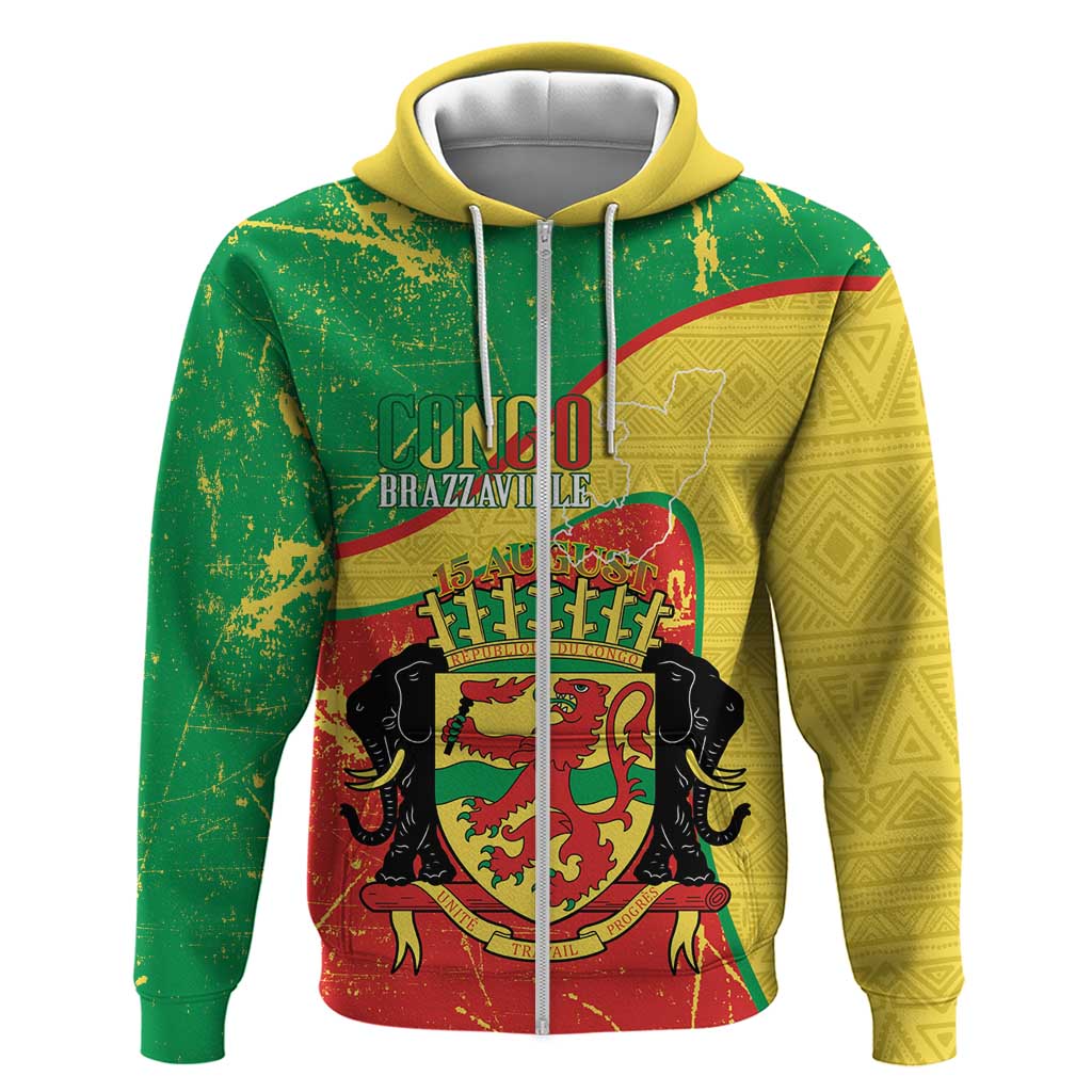 Personalized Congo-Brazzaville Independence Day Hoodie Coat Of Arms Grunge Style LT14