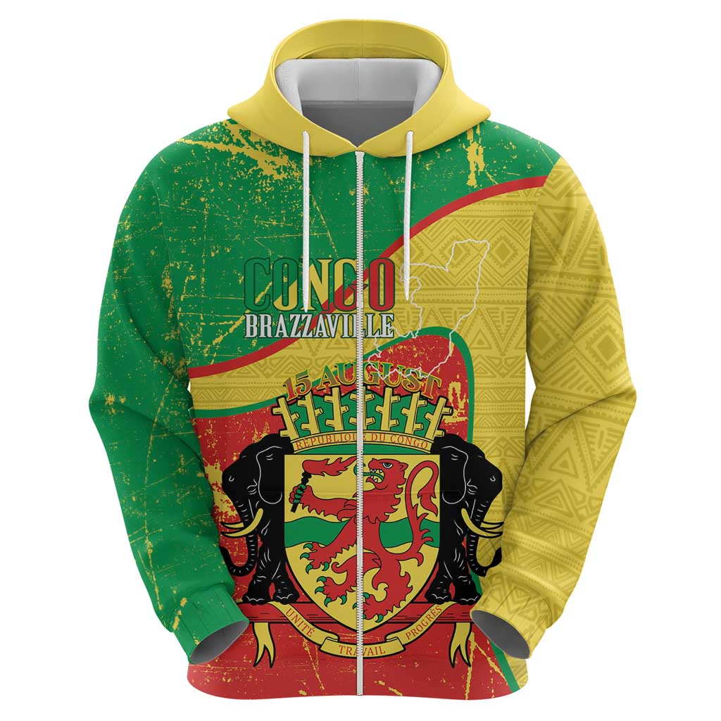 Personalized Congo-Brazzaville Independence Day Hoodie Coat Of Arms Grunge Style LT14