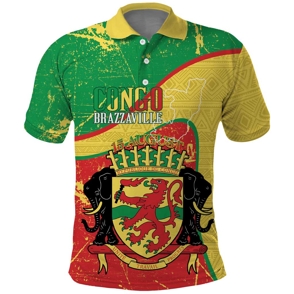Personalized Congo-Brazzaville Independence Day Polo Shirt Coat Of Arms Grunge Style LT14