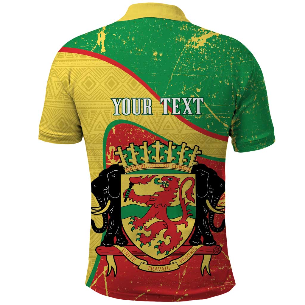 Personalized Congo-Brazzaville Independence Day Polo Shirt Coat Of Arms Grunge Style LT14