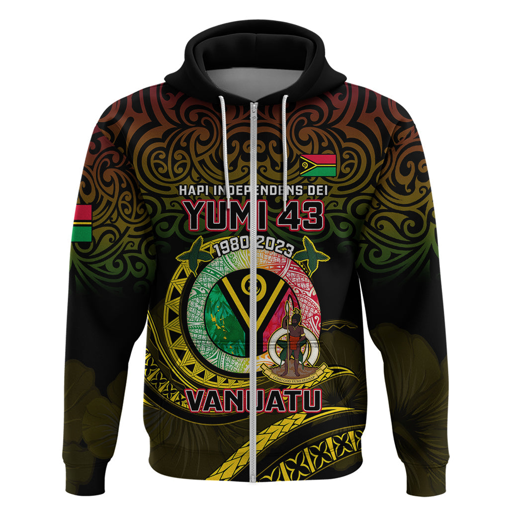 Personalised Vanuatu Hoodie Yumi 43 Hapi Independens Dei Black Version LT14