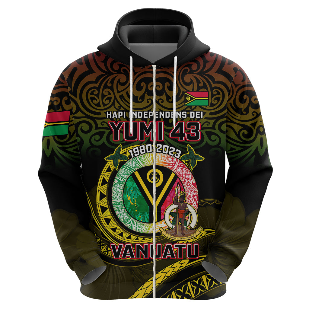 Personalised Vanuatu Hoodie Yumi 43 Hapi Independens Dei Black Version LT14