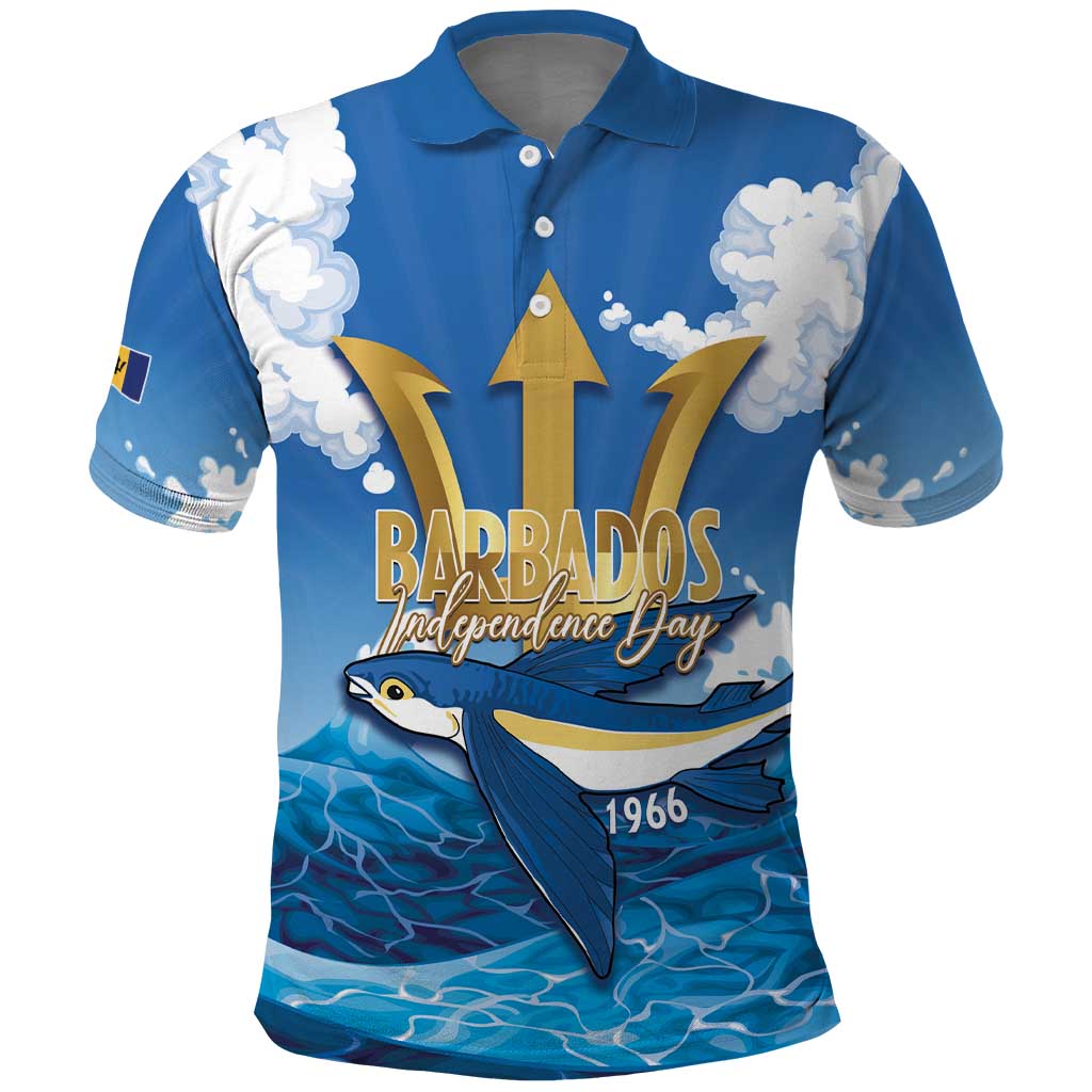 Barbados Independence Day Polo Shirt Gold Trident and Flying Fish LT14