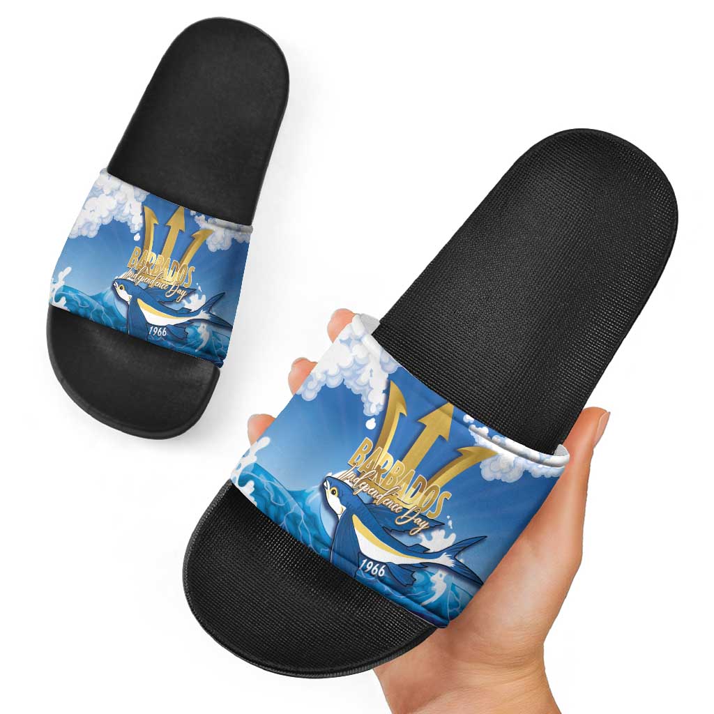 Barbados Independence Day Slide Sandals Gold Trident and Flying Fish LT14