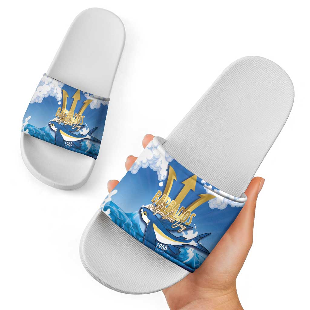 Barbados Independence Day Slide Sandals Gold Trident and Flying Fish LT14