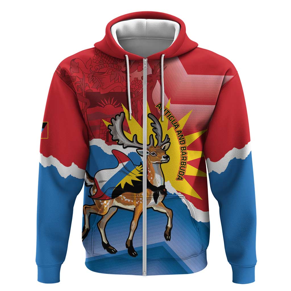 Personalised Antigua and Barbuda Independence Day Hoodie Fallow Deer With Flag LT14