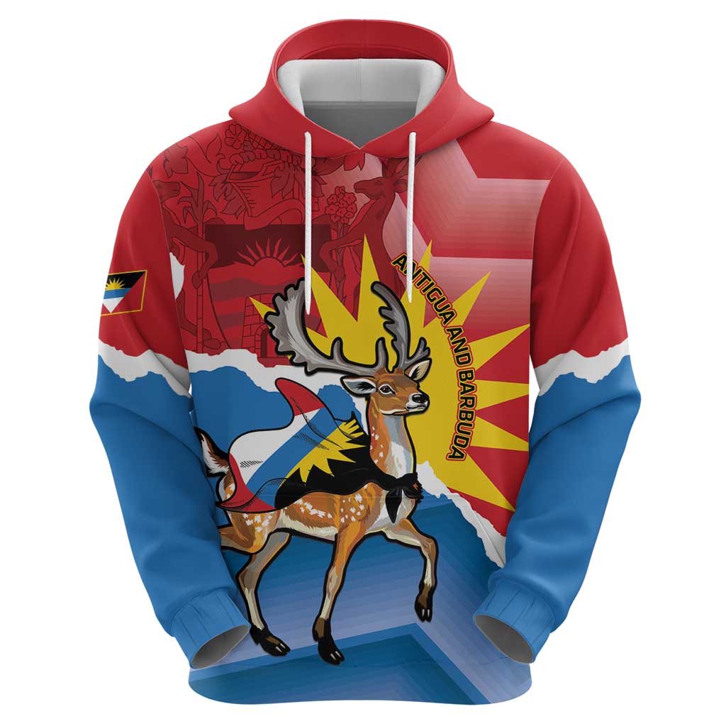 Personalised Antigua and Barbuda Independence Day Hoodie Fallow Deer With Flag LT14
