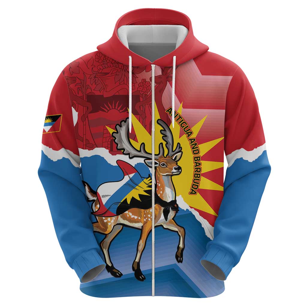 Personalised Antigua and Barbuda Independence Day Hoodie Fallow Deer With Flag LT14