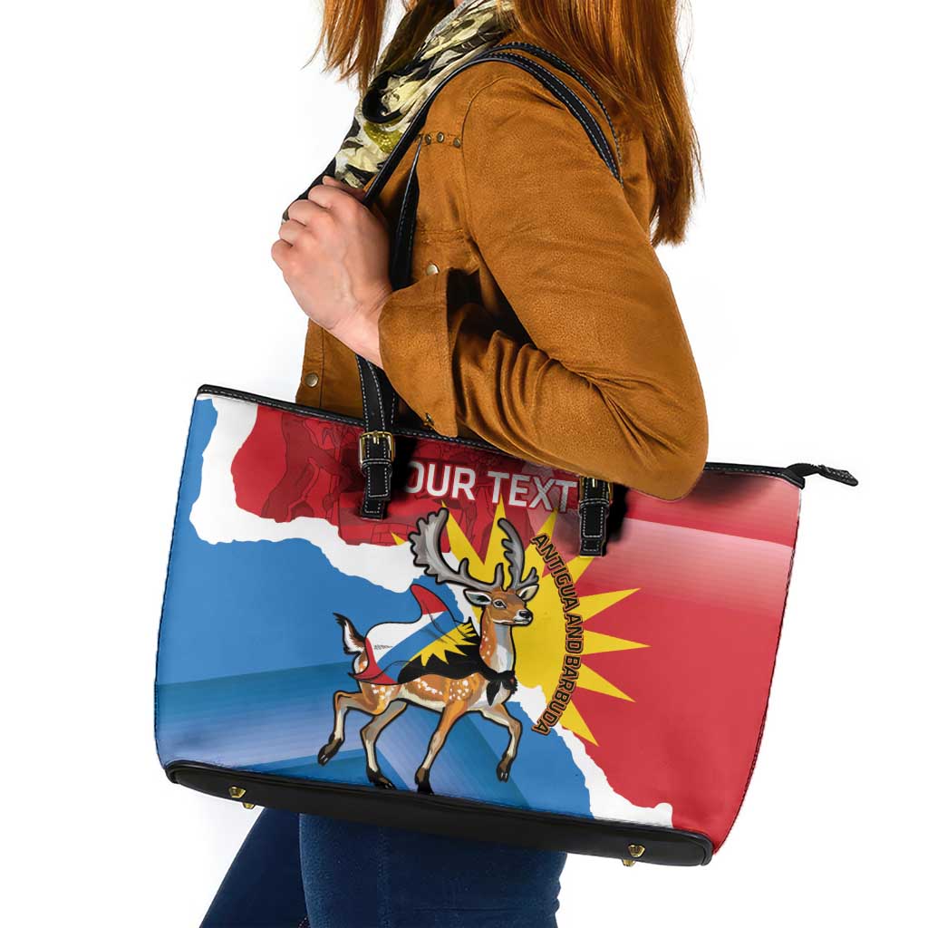 Personalised Antigua and Barbuda Independence Day Leather Tote Bag Fallow Deer With Flag LT14