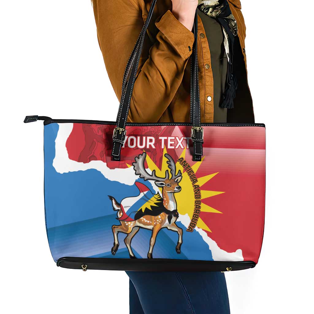 Personalised Antigua and Barbuda Independence Day Leather Tote Bag Fallow Deer With Flag LT14